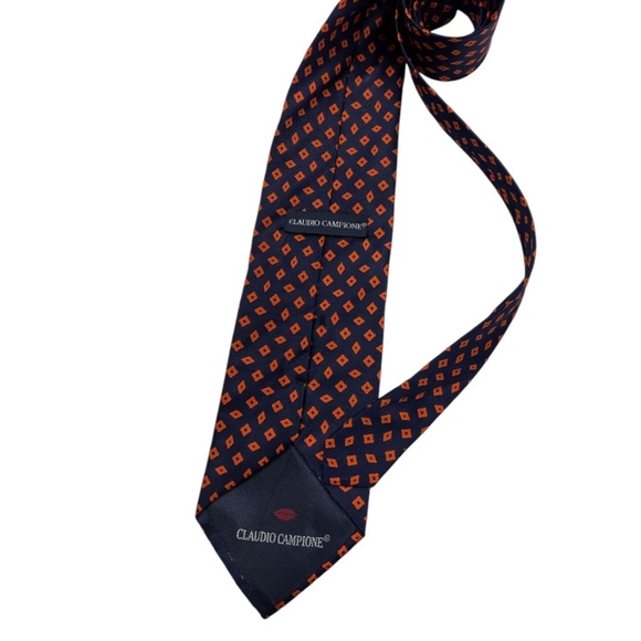 CLAUDIO CAMPIONE Navy/Orange Geometric Silk LUXURY Tie ITALY - Picture 2 of 4